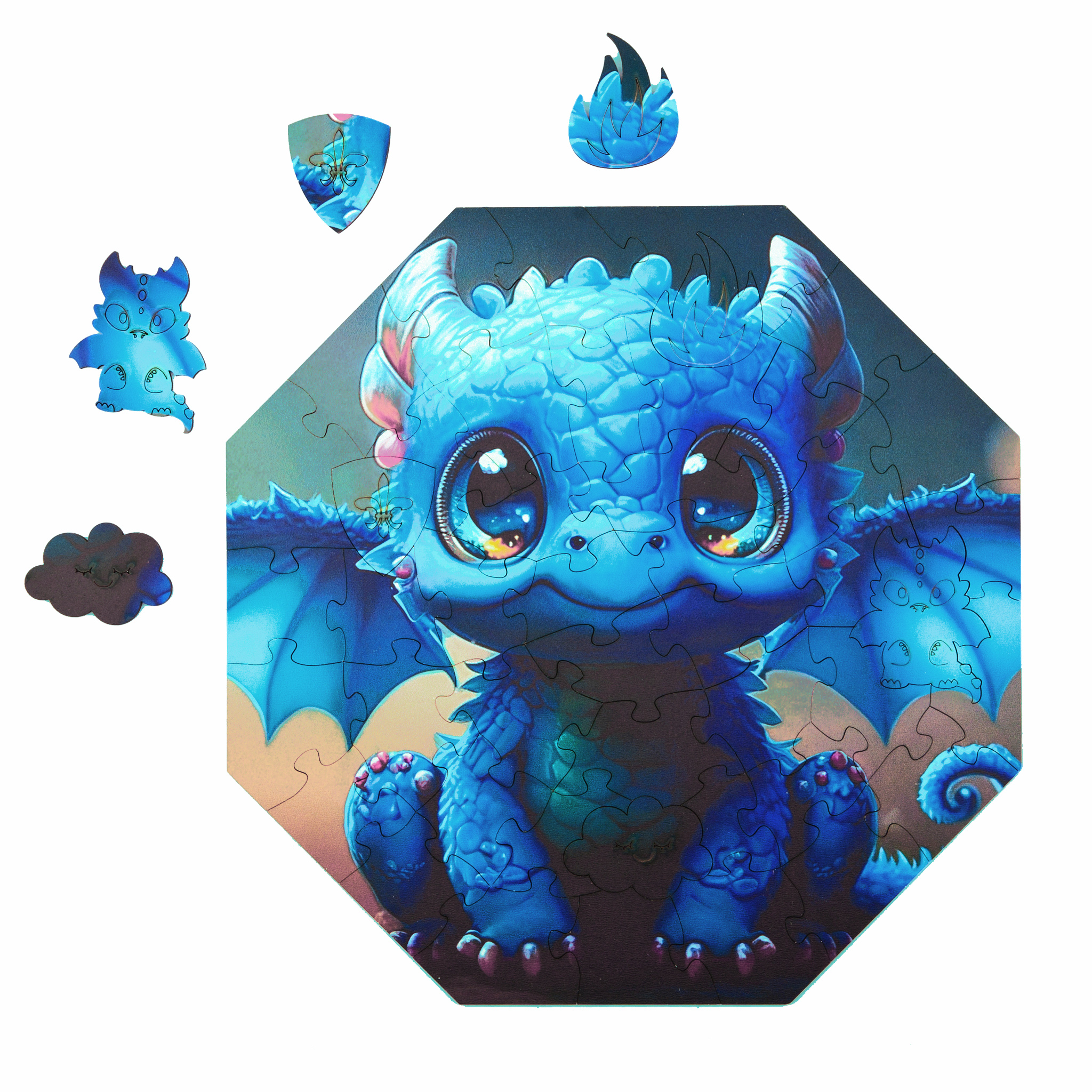 thumbnail secondaire #2 pour Puzzle en bois – Diego Dragon – 46 pcs (4 pcs uniques)