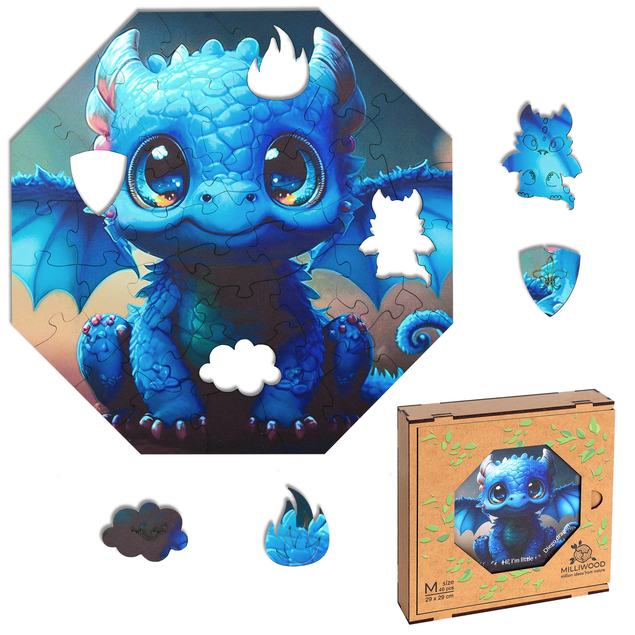 thumbnail secondaire #5 pour Puzzle en bois – Diego Dragon – 46 pcs (4 pcs uniques)