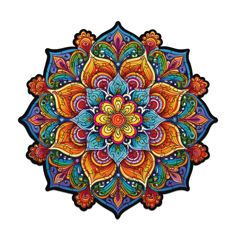 thumbnail secondaire #2 pour Puzzle en bois – Fleur Mandala – 100 pcs (5 pcs uniques)
