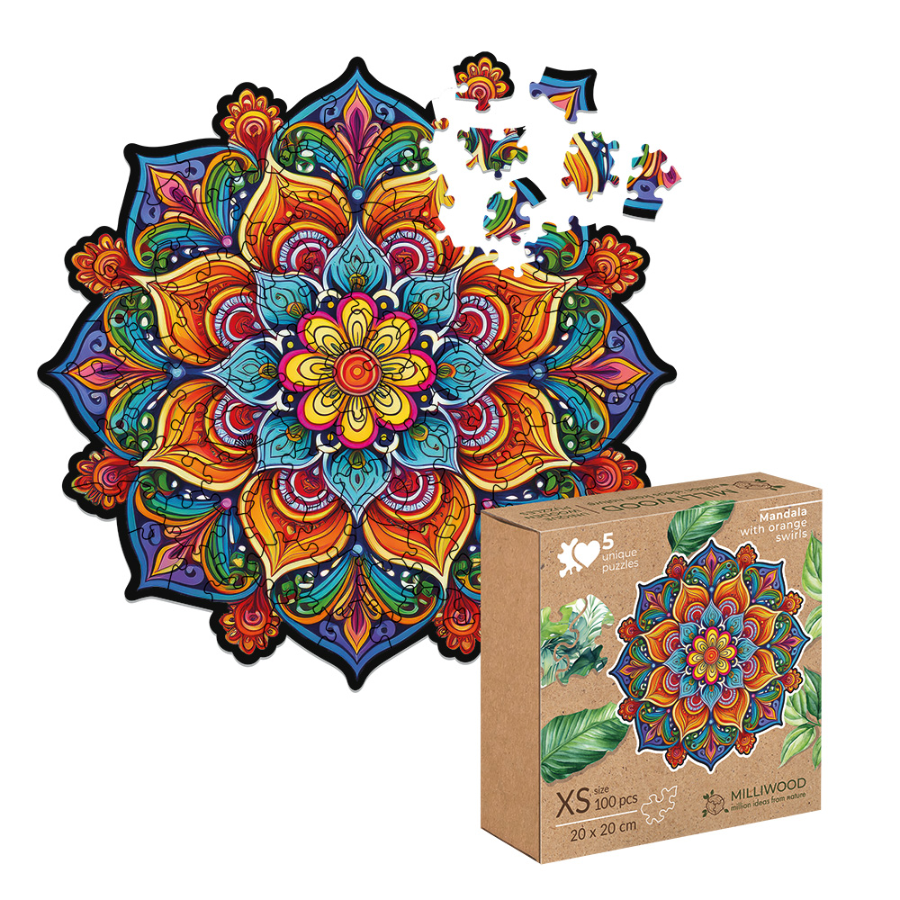 thumbnail secondaire #3 pour Puzzle en bois – Fleur Mandala – 100 pcs (5 pcs uniques)