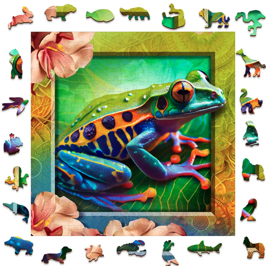thumbnail secondaire #3 pour Puzzle en bois – Grenouille Colorée – 250 pcs (25 pcs uniques)