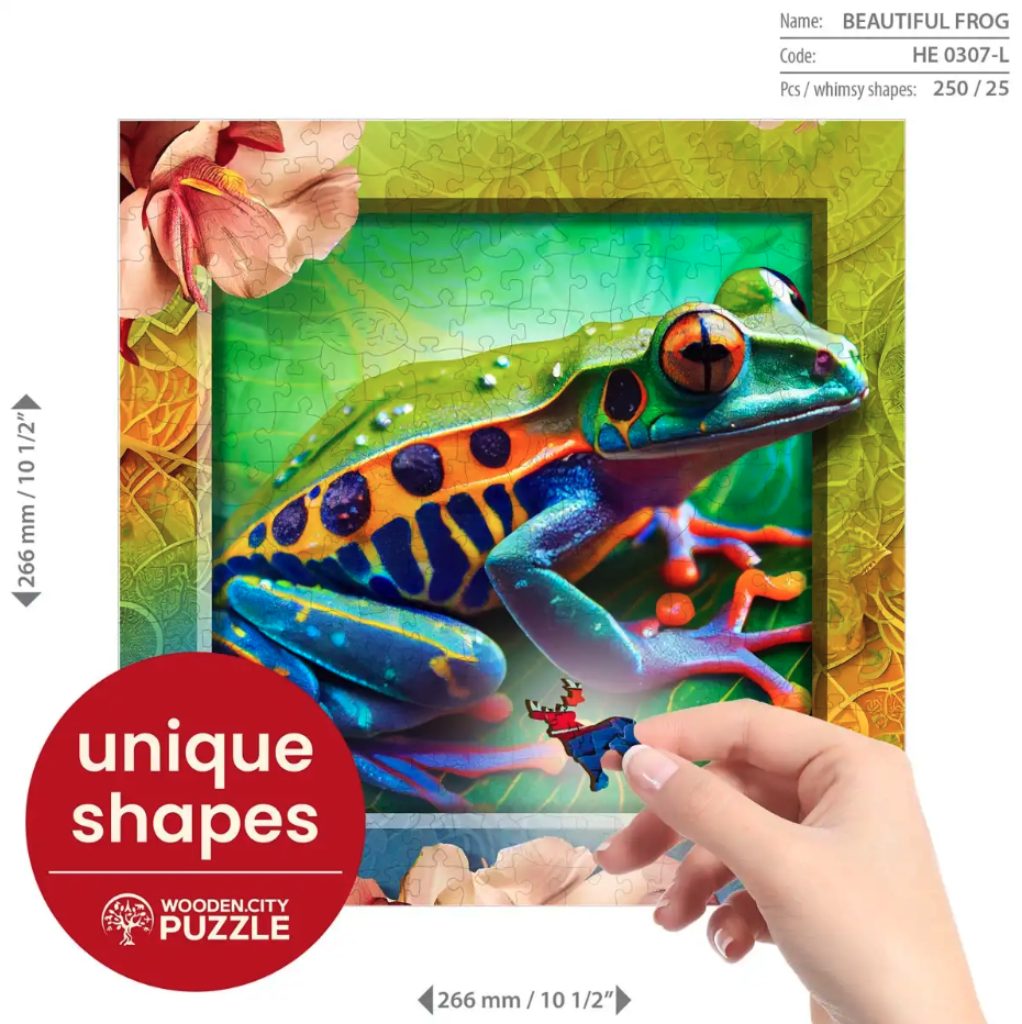 thumbnail secondaire #4 pour Puzzle en bois – Grenouille Colorée – 250 pcs (25 pcs uniques)