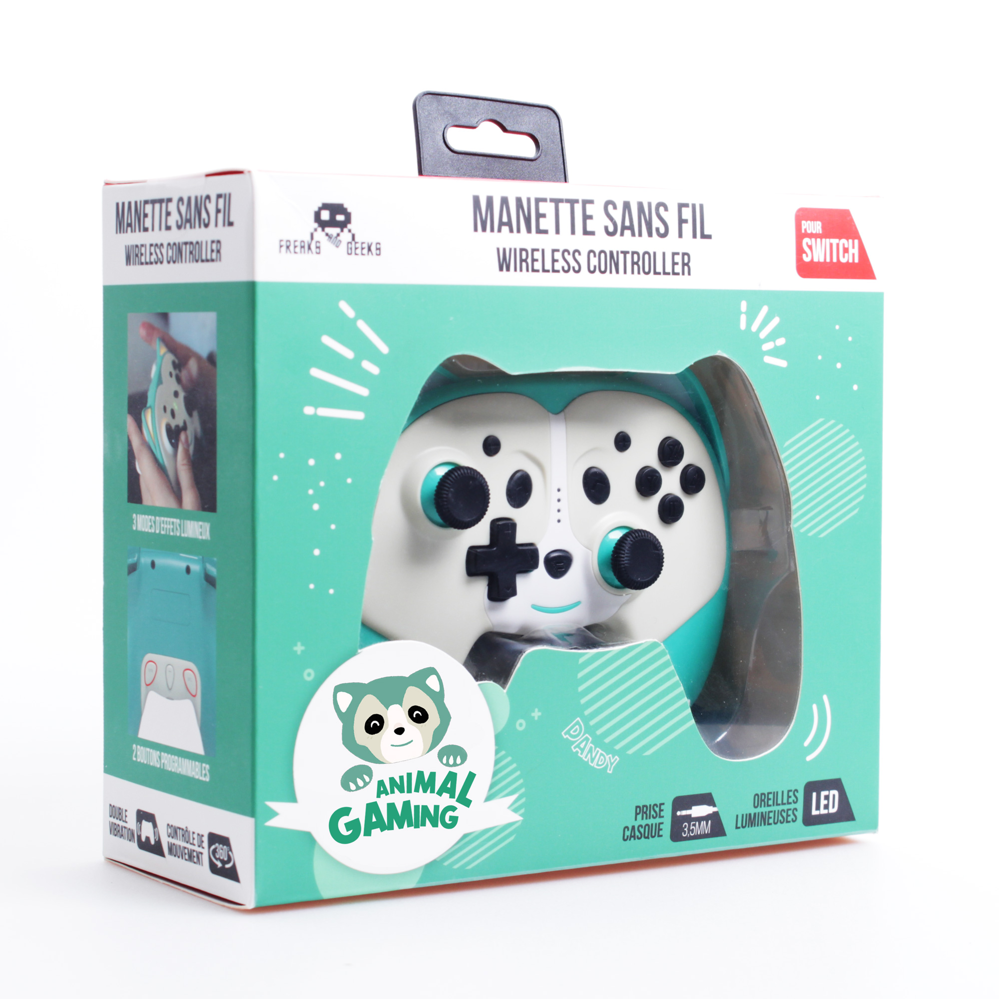 thumbnail secondaire #2 pour Switch - Manette Animal Sans Fil Pandy taille enfant  avec palettes et LED - Verte