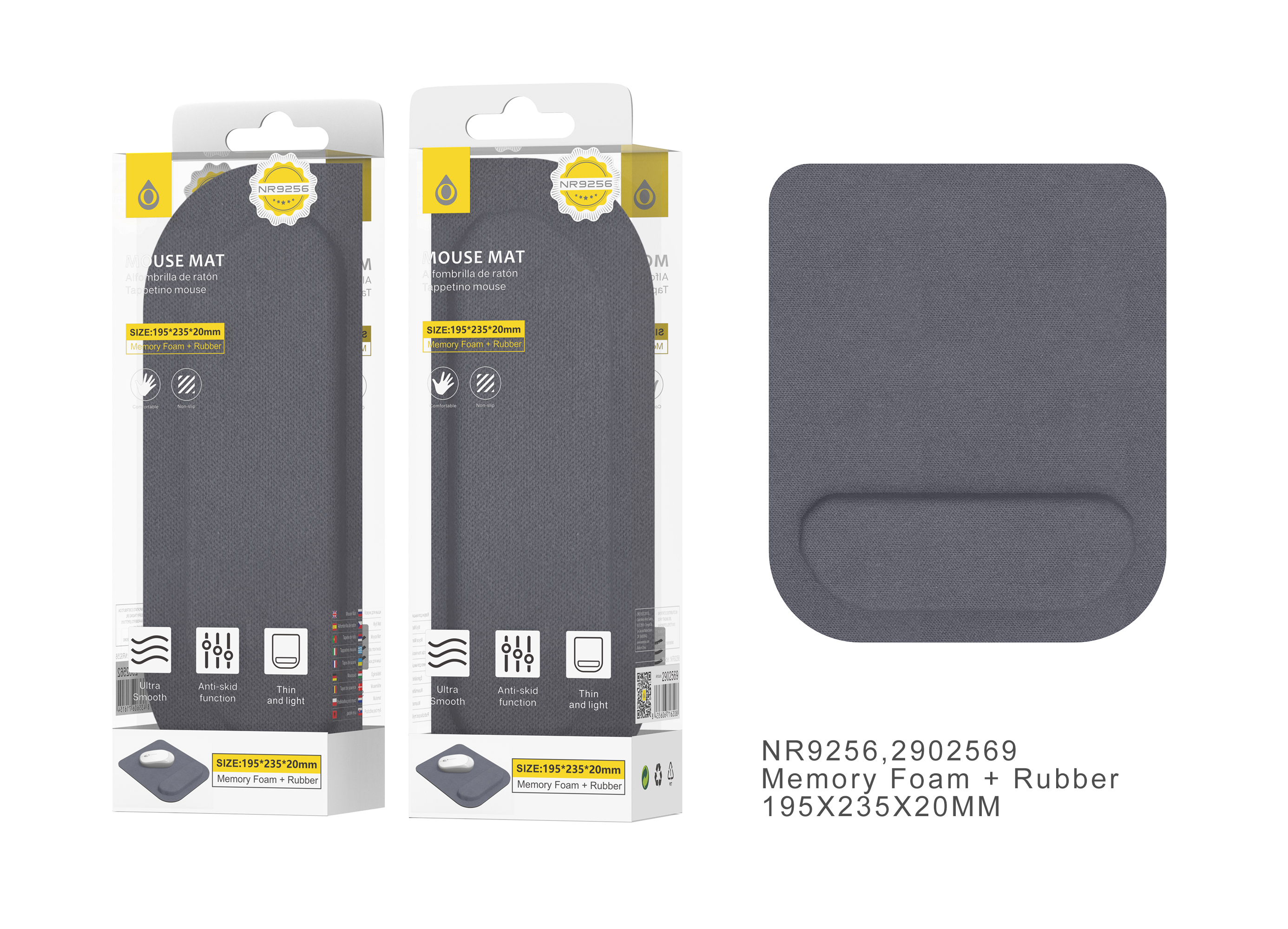 image principale pour Tapis de Souris 19,5 x 23,5 cm avec Repose-Poignet - NR9256 - Gris