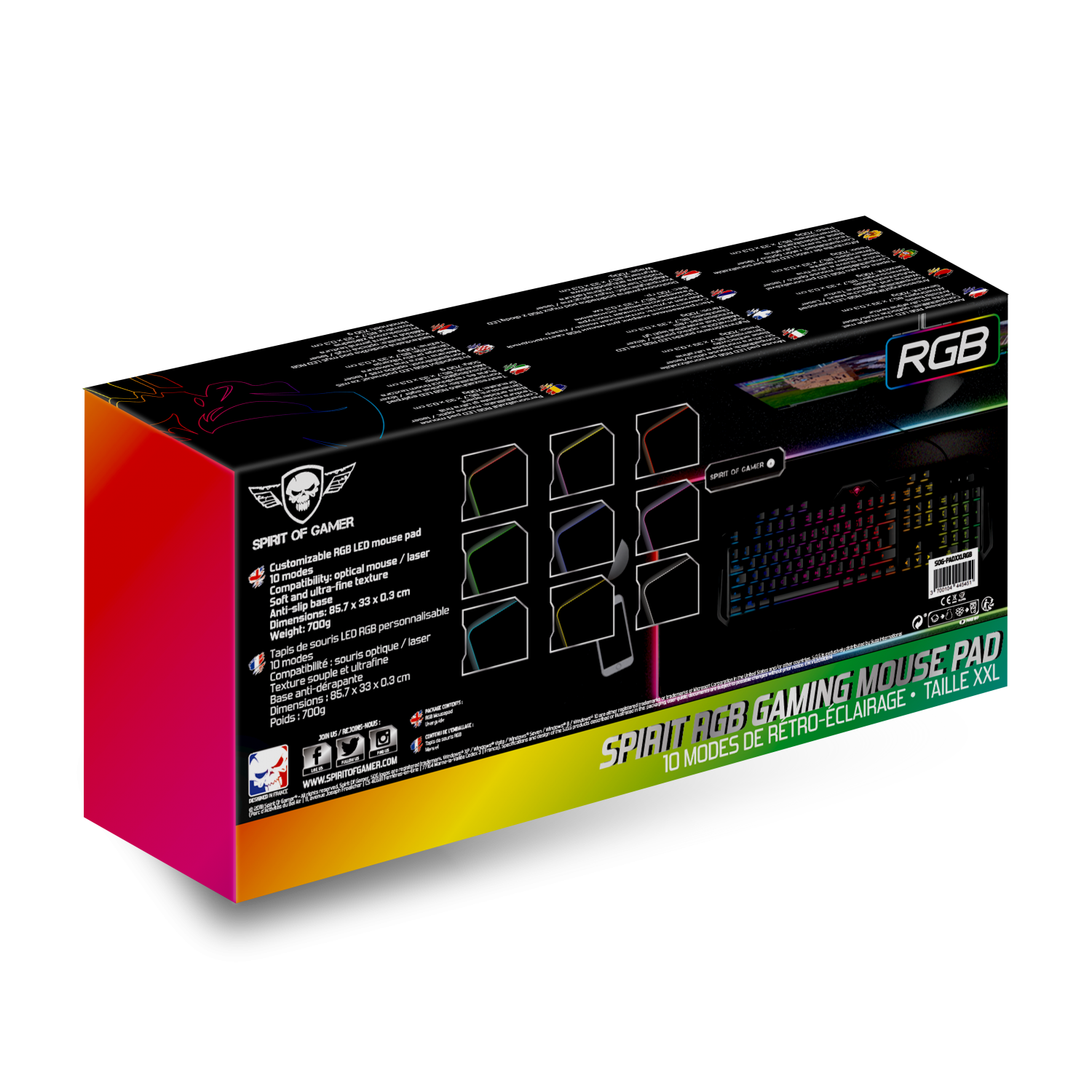 thumbnail secondaire #4 pour Tapis de souris- LED RGB Taille XXL - (86 x 33 x 0.4 CM)