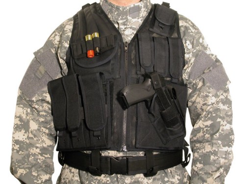 image principale pour Veste tactique noire avec holster et ceinturon noire 