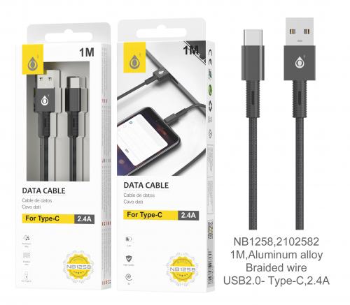 image principale pour Câble Type C tressé  - NB1258 -1m - noir