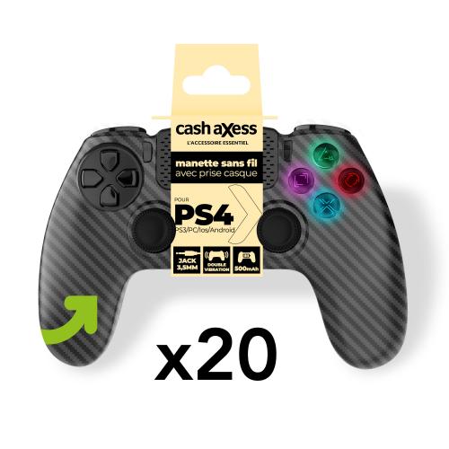 20 x Manettes Sans Fil PS4 LED - Cash Axess - Noir Carbone