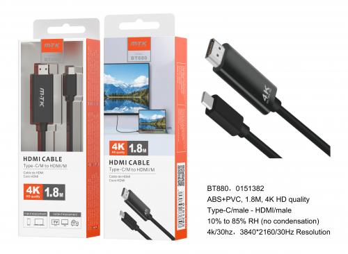 image Câble adaptateur Type C- HDMI- 4K- Ultra HD- BT880- Noir