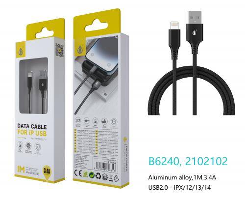 Câble aluminium Data et charge pour IPhone - 3,4A - 1m - B6240 - Noir