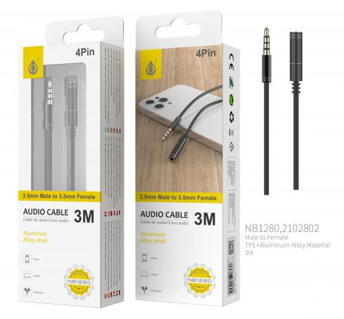 image principale pour Câble Audio 3,5mm mâle à 3,5mm femelle- 3m-Aluminium-Noir