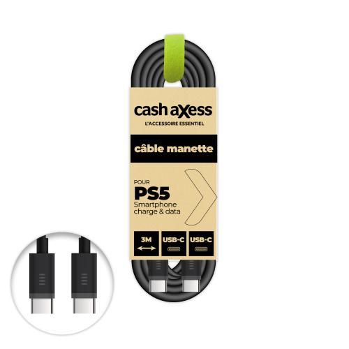 Câble charge et data USB-C vers USB-C 5V/2A - 3m - Noir - Cash Axess