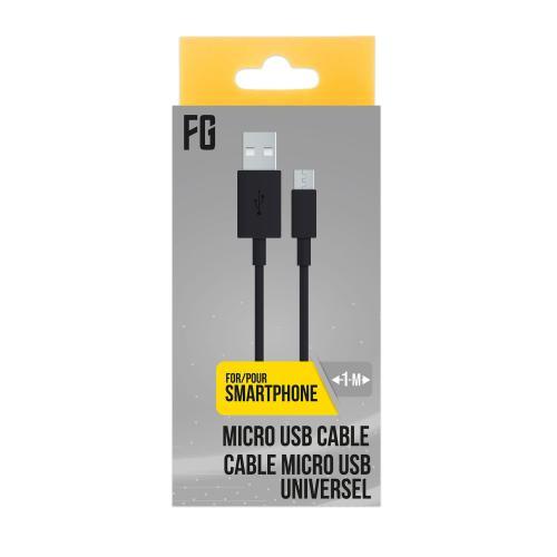 Câble de charge data Micro USB universel 1m Noir
