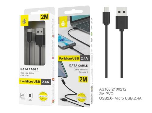 Câble de charge data Micro USB universel 2m noir