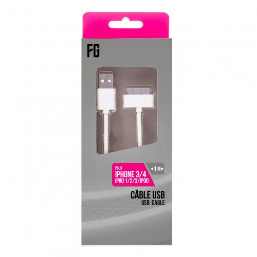 Câble Pour IPHONE 3/4, 1 Mètre Blanc 
