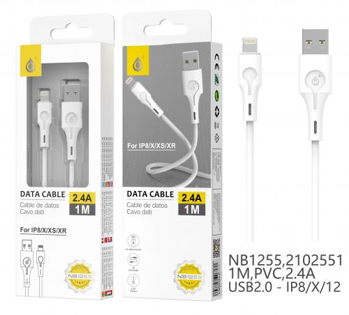 image principale pour Câble pour iPhone 5/6/7/8/X/12 -2,4A -1m-NB1255-Blanc