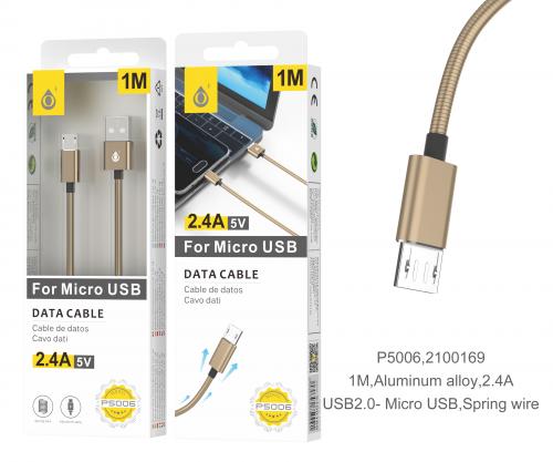 image principale pour Câble pour SmartPhone micro USB  tressé, P5006- 1 Mètre doré