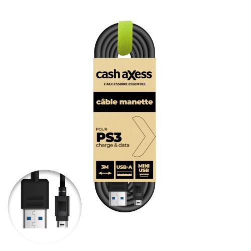 Cable USB de recharge manette PS3/Wii - 3M - Cash Axess