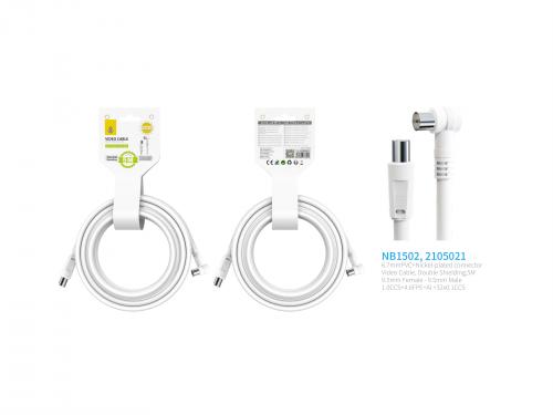 image principale pour Câble antenne video coaxial- Male/ Femme coudé- 5m- Blanc- NB1502