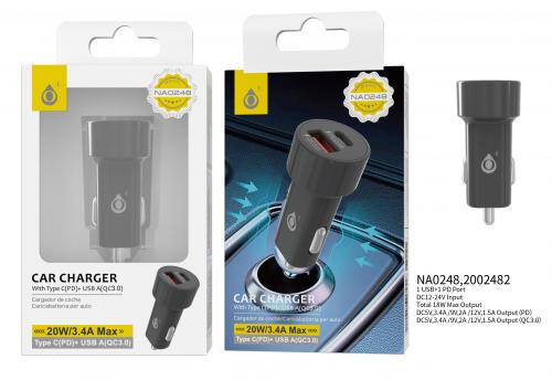 image principale pour Chargeur Allume Cigare-Type C + USB, 3.4A–Noir-NA0248