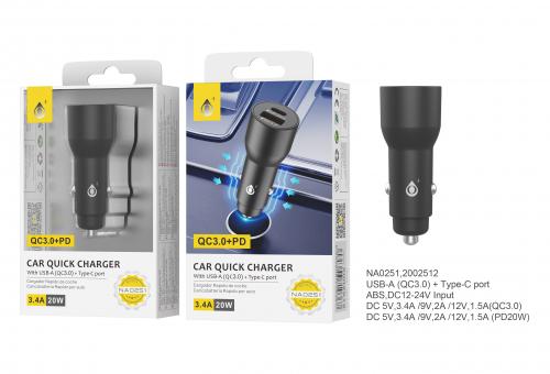 image Chargeur Allume Cigare-Type C + USB, 3.4A–Noir-NA0251