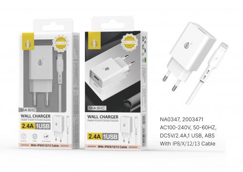 image Embout Secteur USB + Câble pour iPhone 5 à 13 - 2.4A -Blanc -S. Basic-NA0347