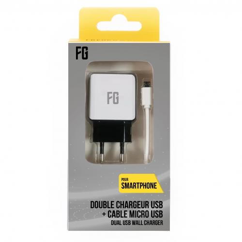 Chargeur avec câble Micro USB- 2,1A- 2USB- A3833- Noir