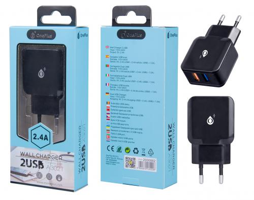 Chargeur Embout secteur 2,4A A3201 2 ports (noir)