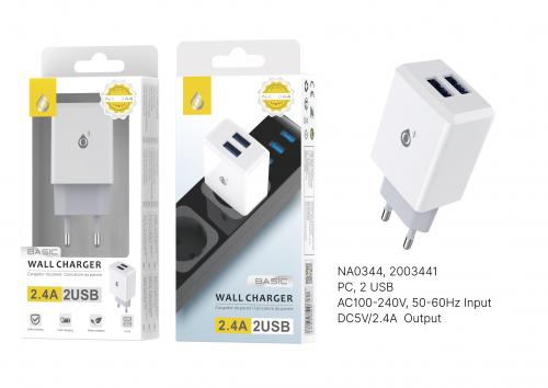 Chargeur Embout secteur - 2,4A - 2 ports USB-Blanc-NA0344