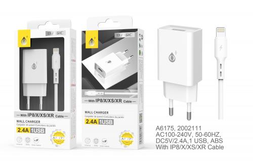 image principale pour Chargeur avec câble IP5/6/7/8/X/11 - 1m- 2,4A - A6175 - 1 ports - Basic-Blanc 