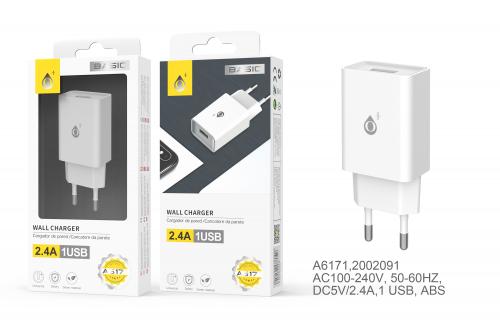 image principale pour Embout secteur sans câble- 2,4A - A6171 - 1 port USB - Basic - Blanc 
