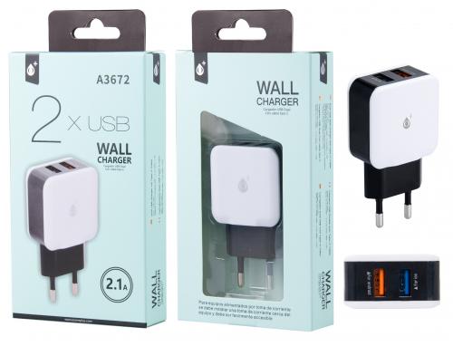 image principale pour Chargeur secteur sans câble- 2USB- 2,1A- A3672- Noir