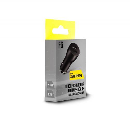 Chargeur voiture 2 ports USB 2,4A/5V - noir