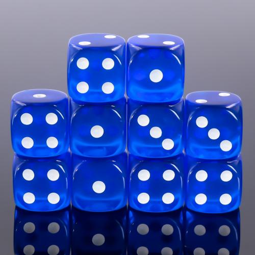 Dé 6 faces- Lot de 10 dés- 18mm- Bleu Translucide
