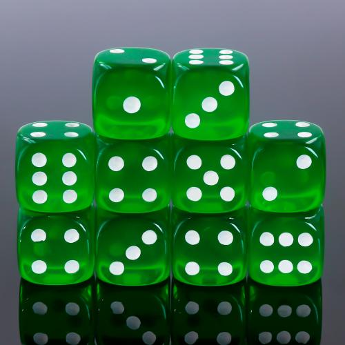 Dé 6 faces- Lot de 10 dés- 18mm- Vert translucide