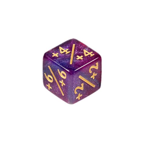 Dé 6 Modificateur Positif à l'unité - 16mm- violet bleu pailleté doré