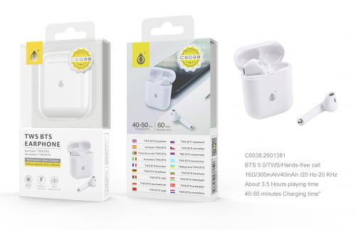 Ecouteurs bluetooth TWS C6038 (2*40mAh) avec etui rechargeable (300mAh)