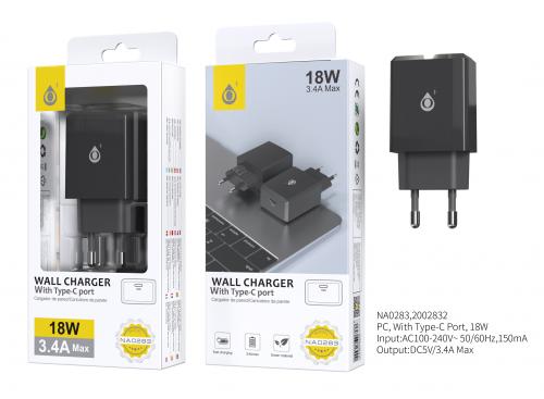image principale pour Embout Secteur Charge Rapide Type C-3.4A-18W-Sans Câble-Noir