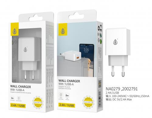 image principale pour Embout Secteur Sans Câble- 2,4A -1 USB-Blanc 