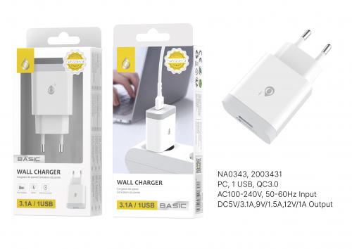 image Embout Secteur USB Charge Rapide - 3.1A/5V - S basic-NA0343-Blanc