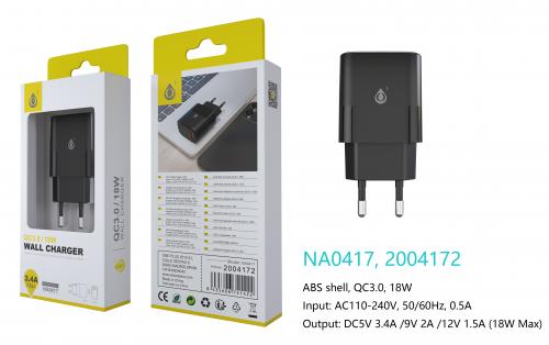 Embout Secteur USB Charge Rapide - 3.4A/ 18W- NA0417-Noir