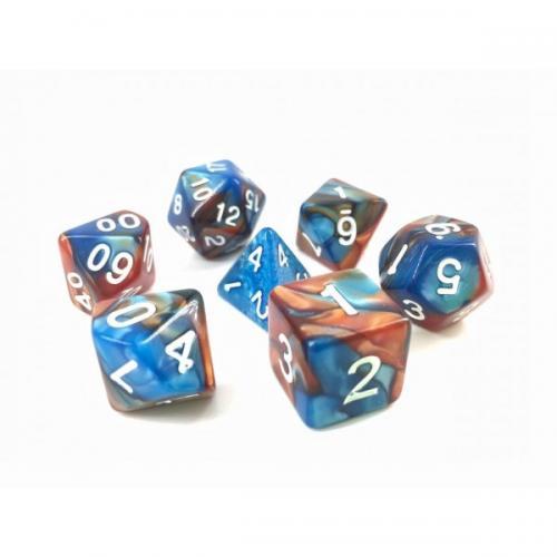 HDB-07 Lot de 7 dés en boîte– Fusion Bleu et or