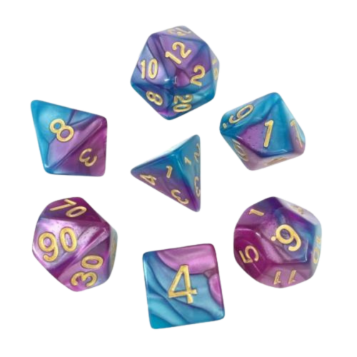 HDB-12 Lot de 7 dés en boîte – Fusion Bleu et violet clair