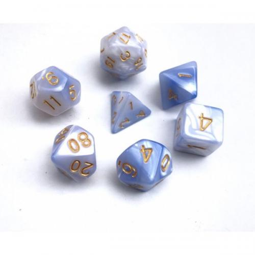 HDB-17 Lot de 7 dés en boîte – Fusion Bleu clair et blanc