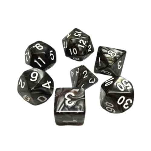 HDP-01 lot de 7 Dés en boîte – 16mm- Noir nacré