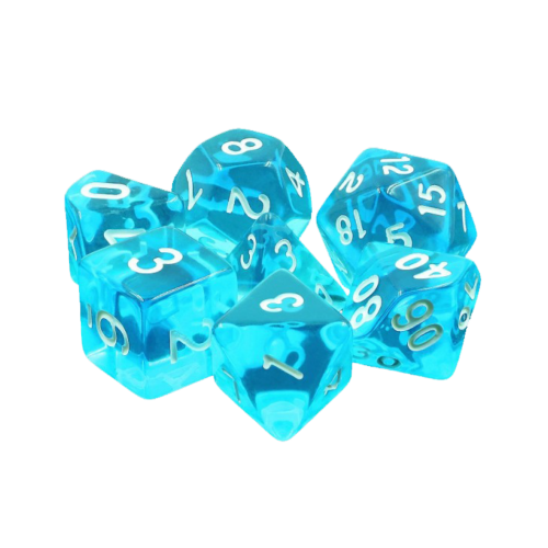 HDT-02 lot de 7 Dés en boîte – Gemmes Azur