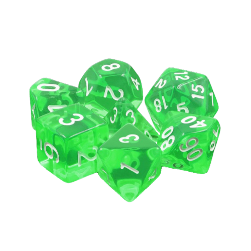 HDT-05 lot de 7 Dés en boîte – Gemmes Emeraude