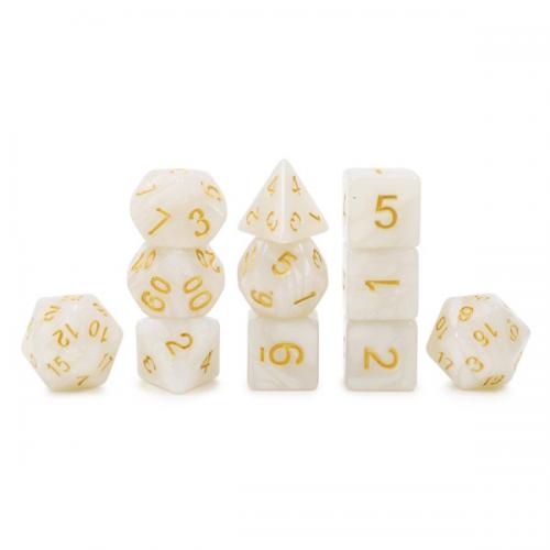 HDY-02 Lot de 11 Dés – Blanc nacré et or (en sachet)