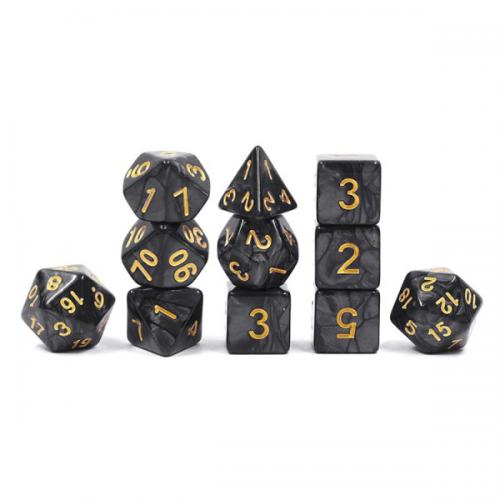 HDY-04 Lot de 11 Dés – Noir nacré et or (en sachet)