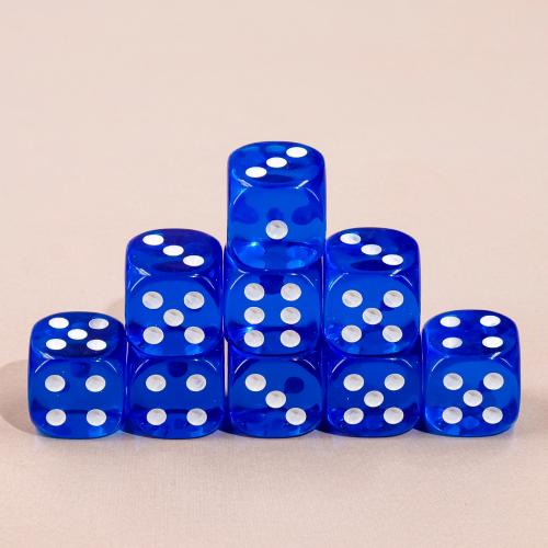 Lot de 36 dés  6 faces - 12mm- Bleu Transparent